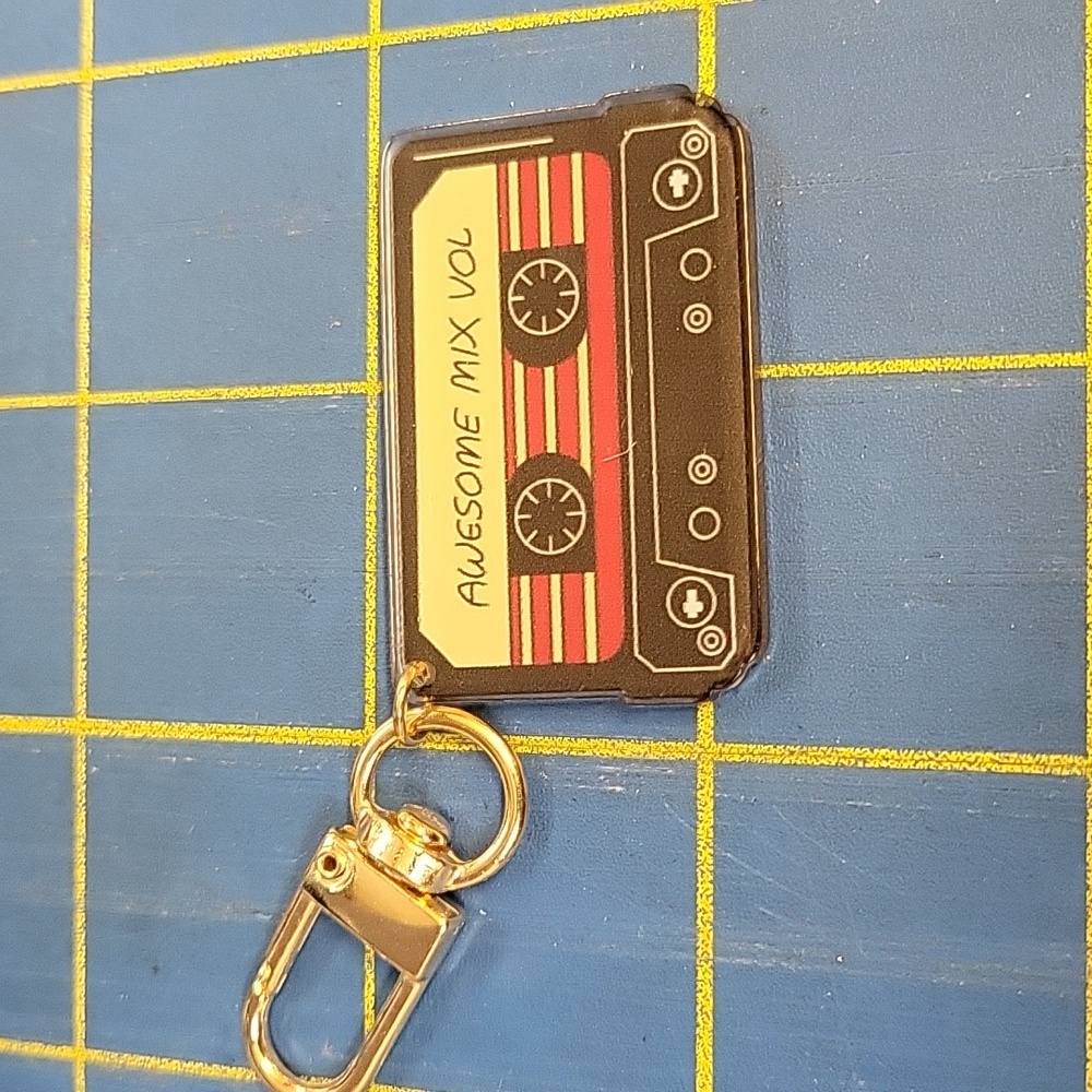 Retro Cassette Keychain - Black and Multicolor New